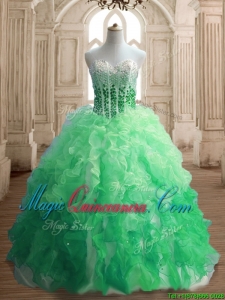 Inexpensive Beaded and Ruffled Quinceanera Dress in Gradient Color
