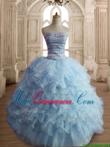 Lovely Light Blue Big Puffy Quinceanera Dress with Beading and Ruffles