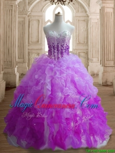 Modest Lilac and Fuchsia Sweet 16 Dress with Beading and Ruffles