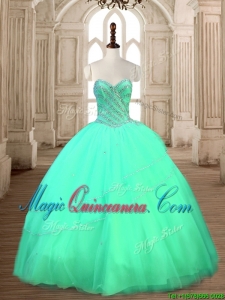 Modest Tulle Beaded Sweet 16 Dress in Turquoise
