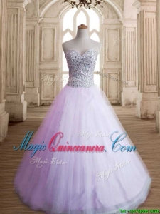 Romantic A Line Lavender Sweet 16 Dress with Beading for Spring