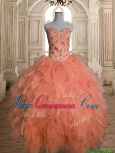 Unique Big Puffy Orange Red Quinceanera Dress with Beading and Ruffles