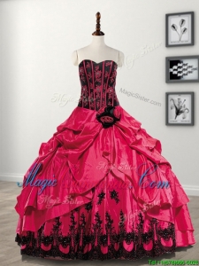 Elegant Hand Made Flowers and Pick Ups Taffeta Sweet 16 Dress in Coral Red