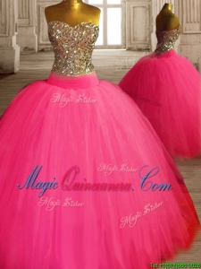 Gorgeous Beaded Bodice Tulle Sweet 16 Dress in Hot Pink