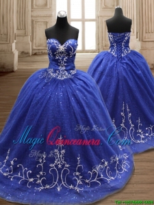 Perfect Applique Royal Blue Sweet 16 Dress with Brush Train
