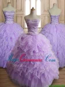 Exclusive Beaded and Ruffled Big Puffy Quinceanera Dress in Lavender