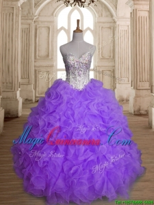 Fashionable Big Puffy Beading and Ruffles Quinceanera Dress in Purple