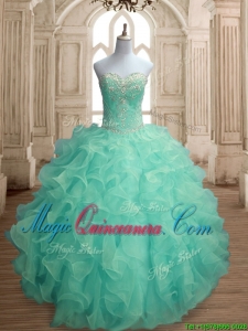 Inexpensive Beaded and Ruffled Big Puffy Quinceanera Dress in Apple Green