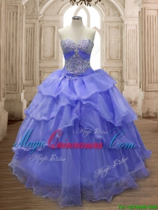 Lovely Lavender Big Puffy Quinceanera Dress with Ruffled Layers and Beading