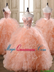 Lovely Peach Big Puffy Quinceanera Dress with Beading and Ruffles