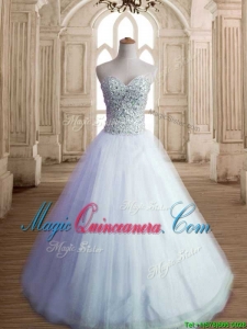 Most Popular White Tulle Sweet 16 Dress with Beading