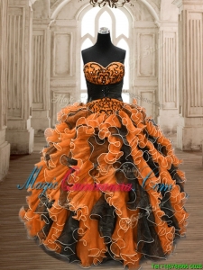 Perfect Orange and Black Sweet 16 Dress with Beading and Ruffles