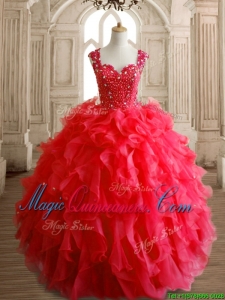 Perfect Straps Beading and Ruffles Sweet 16 Dress in Red
