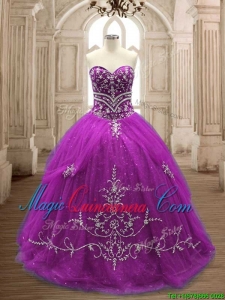 Romantic Applique Eggplant Purple Tulle Quinceanera Dress with Brush Train