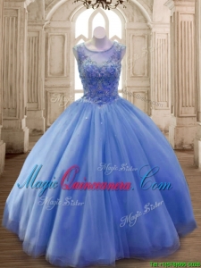 Classical Scoop Beaded Tulle Sweet 16 Dress in Blue