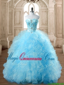 Discount Aqua Blue Quinceanera Dress with Beading and Ruffles