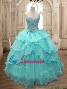 Discount Beaded and Ruffled Layers Quinceanera Dress in Aqua Blue for Spring