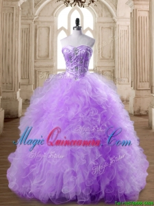 Elegant Beaded and Ruffled Lavender Quinceanera Dress in Tulle