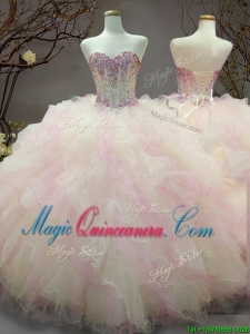 Elegant Beaded and Ruffled Organza Sweet 16 Dress in Rainbow