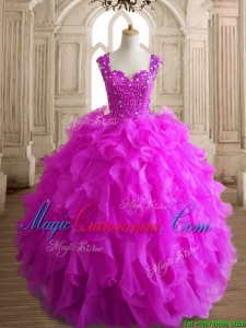 Elegant Straps Big Puffy Quinceanera Dress with Beading and Ruffles