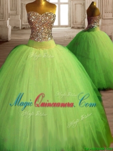 Fashionable Spring Green Big Puffy Quinceanera Dress with Beading