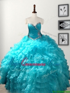 Low Price Beaded and Ruffled Organza Quinceanera Gown in Baby Blue