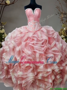 Low Price Beaded and Ruffled Sweet 16 Dress in Pink