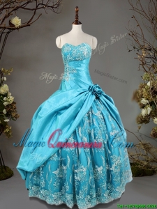 Luxurious Hand Made Flowers and Laced Quinceanera Dress in Baby Blue