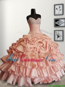 Modest Peach Sweet 16 Dress with Beading and Ruffled Layers