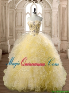 Perfect Beaded and Ruffled Tulle Quinceanera Dress in Yellow