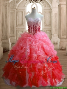 Perfect Gradient Color Organza Quinceanera Dress with Beading and Ruffles