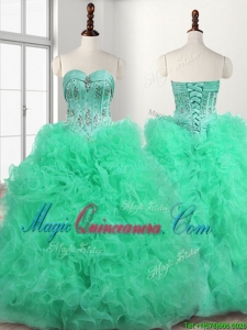 Popular Big Puffy Turquoise Quinceanera Dress with Beading and Ruffles