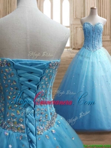 Visible Boning Beaded Bodice A Line Quinceanera Dress in Baby Blue