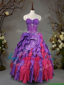 Visible Boning Beaded and Ruffled Quinceanera Dress in Taffeta