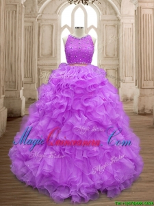 Wonderful Beaded and Ruffled Scoop Sweet 16 Dress in Lilac