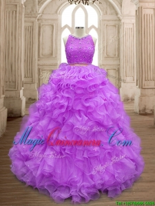 Wonderful Beaded and Ruffled Scoop Sweet 16 Dress in Lilac