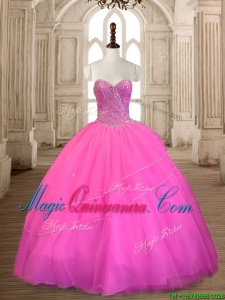 Wonderful Tulle Hot Pink Sweet 16 Dress with Beading