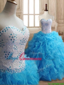 Affordable Baby Blue Big Puffy Quinceanera Dress with Beading and Ruffles