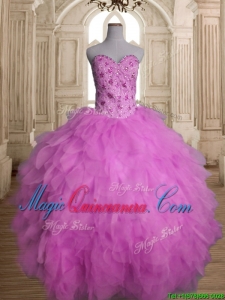 Best Lilac Tulle Sweet 16 Dress with Beading and Ruffles