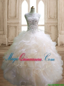 Best Scoop Beading and Ruffles Sweet 16 Dress in Champagne