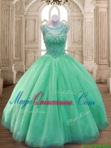 Best See Through Scoop Green Sweet 16 Dress with Beading