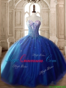 Discount Royal Blue Tulle Sweet 16 Dress with Beading