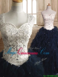 Modest Straps Organza Sweet 16 Dress with Beading and Ruffles