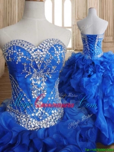 Romantic Beaded and Ruffled Royal Blue Sweet 16 Dress in Organza