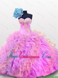 2015 Fall Top Seller Sweetheart Sequins and Ruffles Quinceanera Gowns in Organza