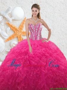 2016 Beautiful Sweetheart Hot Pink Quinceanera Dresses with Beading