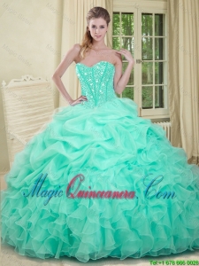 2016 Elegant Apple Green Quinceanera Dresses with Beading and Ruffles