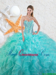 2016 Elegant Beading Sweetheart Quinceanera Dresses in Aqua Blue