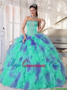 2016 Elegant Multi Color Strapless Floor Length Appliques Quinceanera Dresses with Beading