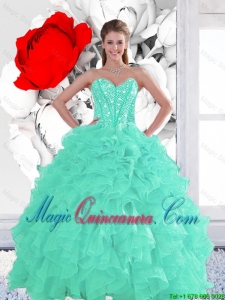 2016 Perfect Appple Green Quinceanera Dresses with Beading and Ruffles